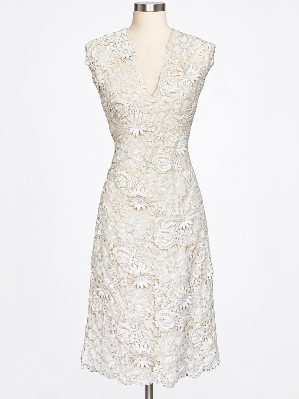 Tory Burch Merida White Floral Lace V-Neck Sleeveless Dress - Picture 2 of 15